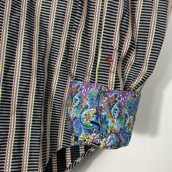 Robert Graham Men's Striped Shirt with Floral Accents size XL - Picture 4 of 10